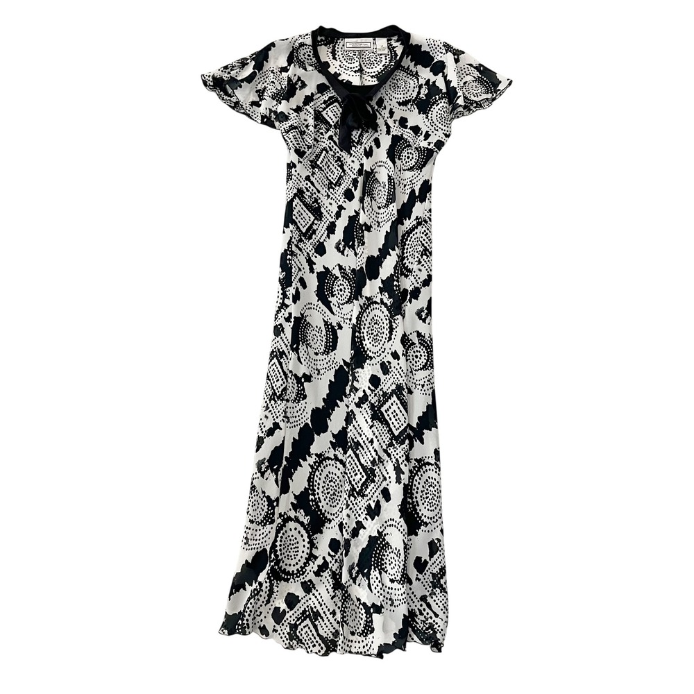 Vintage Y2K Black & White Printed Bow Tie Maxi Slip Dress Simonton Says Size XS